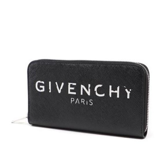 Givenchy Iconic "Givenchy Paris" Logo Print Zip Black Wallet NWT - Picture 3 of 16
